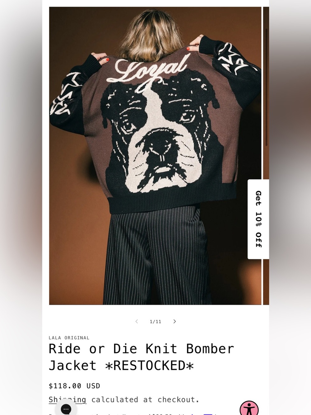 Dressed in LALA Brown and Black Crewneck Sweater with Dog Graphic